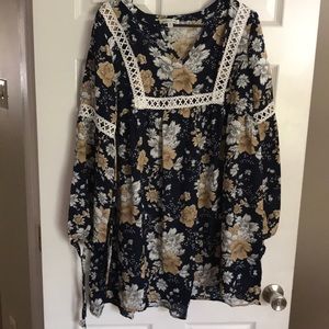 Navy and Cream Floral Dress